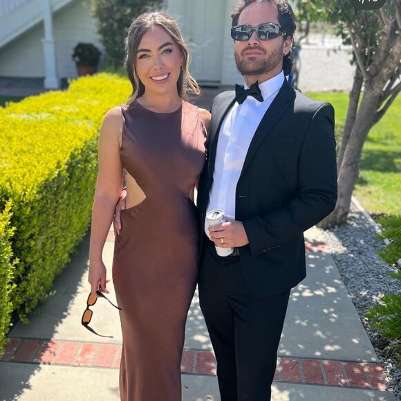 Meshki Electra Maxi Backless Dress- Satin, Brown Size S - Picture 5 of 5